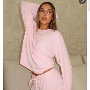 White Fox Come A Long Way Soft Lounge Relaxed Long Sleeve Ribbed Tee Pink